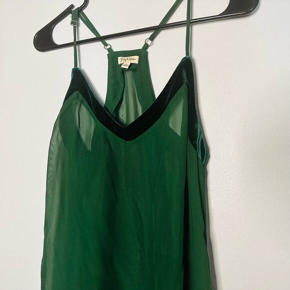 Lily White Sheer Emerald Green Racerback V-Neck Straps Mesh Mini Dress Size M - Picture 9 of 9